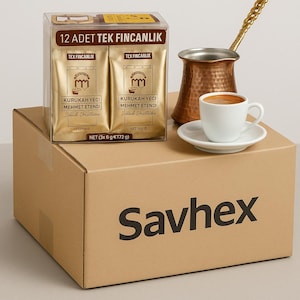 Café turco Kurukahveci Mehmet Efendi / 12 cajas (144 palitos de aluminio de 6 g) / Paquete a granel / Savhex / Envío gratuito a EE. UU.
