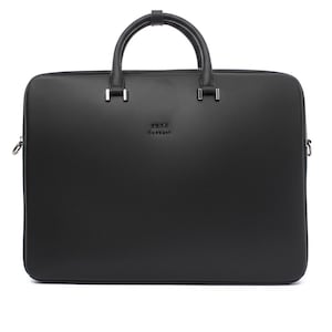 Handmade Black Leather Laptop Bag: Business Briefcase with Trolley Sleeve