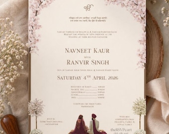 Floral Anand Karaj Invitation | Sikh Wedding, Editable Canva Template (Digital Download)