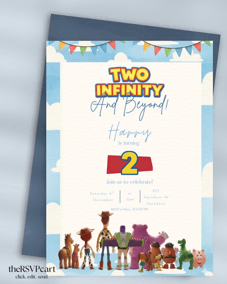 Two Infinty & Beyond | 2nd Birthday Invite | Editable Canva Template - Etsy