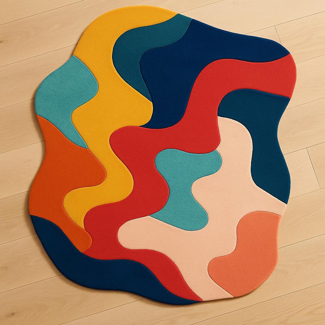 Hand Tufted Modern Abstract Wool Rug - Colorful Irregular Shape Rug for ...