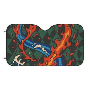 Infinity Flame & Water Car Sunshade  Unique Artistic Windshield Sun Protector, Cool Heat Shield, Bold Abstract Design Gift