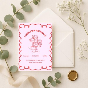 3 Editable 21st Birthday Invitation | Pink & Red Retro Cocktail Party Invite | Instant Download | Digital Birthday Template