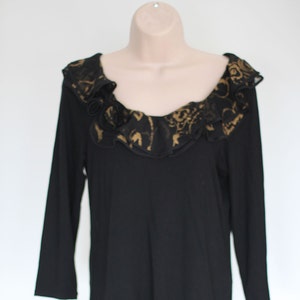 Vintage Women&#39;s Black Top Ralph Lauren Ruffled Neckline Size Medium