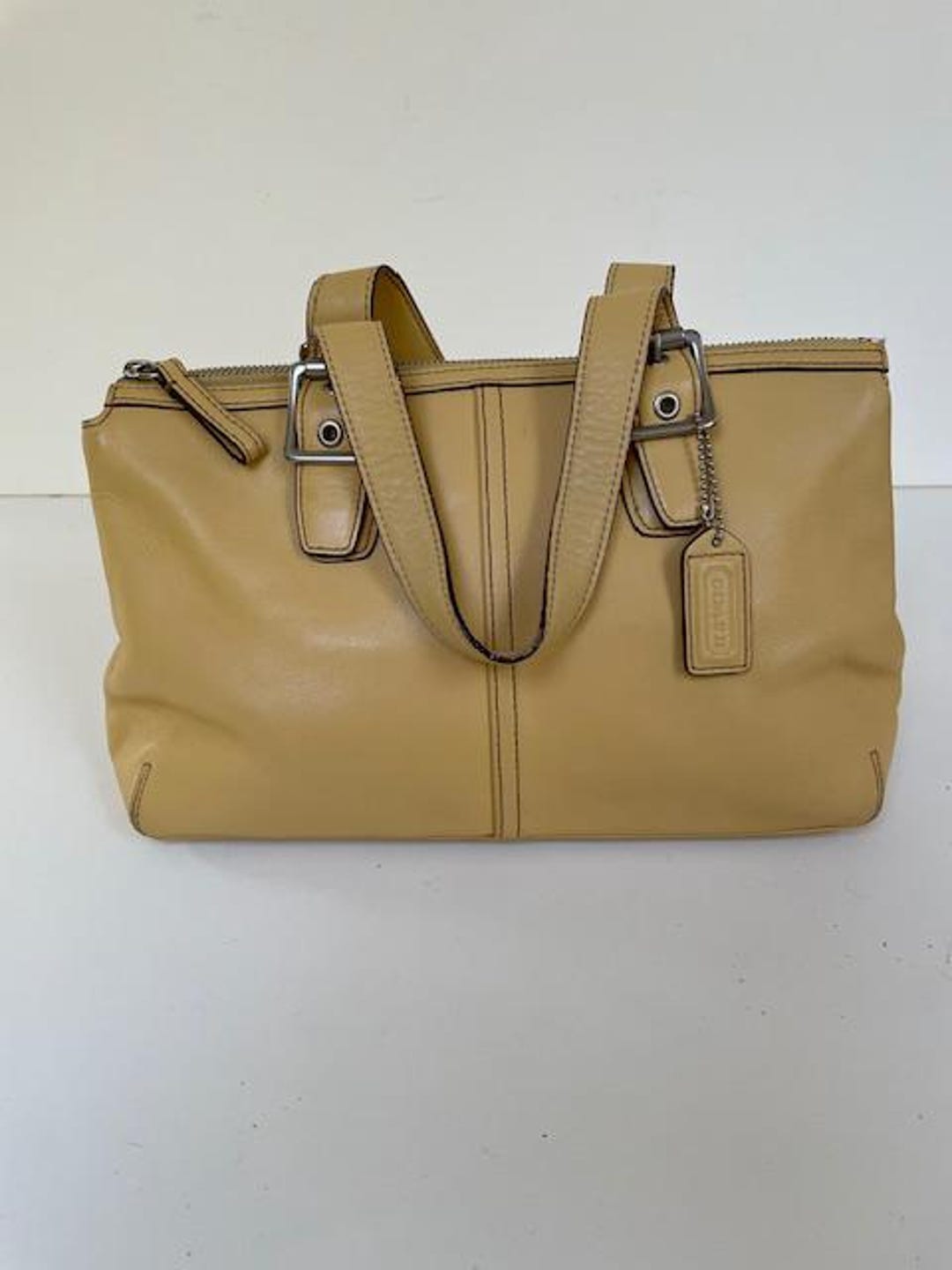 Vtg COACH Hamptons Leather Yellow Satchel Bag # H33-9545 Tan Coach