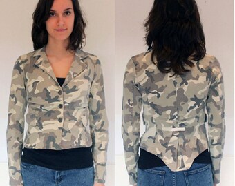 Women's Camouflage Jacket  Boho Vintage Jacket Military Style Jacket Fitted Vintage Blazer Size Small
