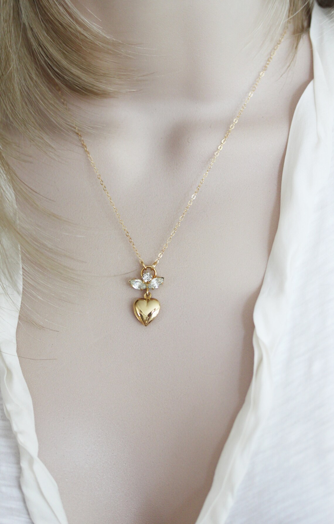 Vintage Tiny Angel Necklace Gold Angel Necklace Romantic Etsy