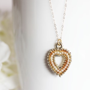 Vintage Heart Necklace Pearl Studded Heart Pendant  Mid Century Necklace Madmen Jewelry Gift For Her