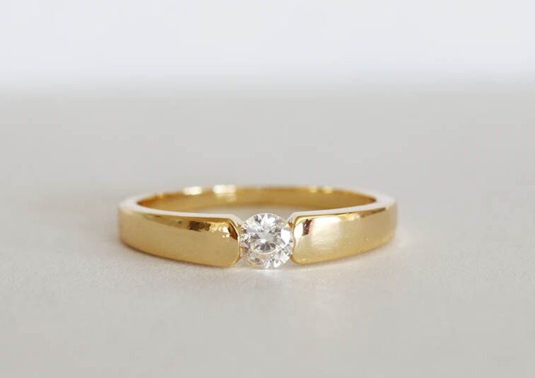 CZ 18 Kt Gold Filled Ring Stacking Ring Size 6 Fake Diamond | Etsy
