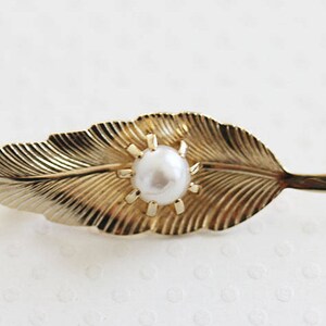 Vintage Leaf Brooch Gold Pearl Leaf Pin  60&#39;s Leaf Jewelry  Madman Jewelry Mid Century Pin
