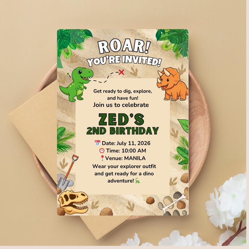 Dinosaur Birthday Invitation Template | Editable Dino Dig Party Invite ...