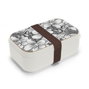 Black and White Floral Butterflies Bento Lunch Box | Botanical Sketch