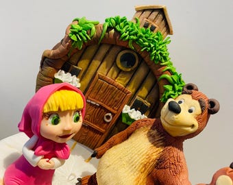 Toppers de bolo da Masha e o Urso: Decoração de aniversário comestível feita à mão
