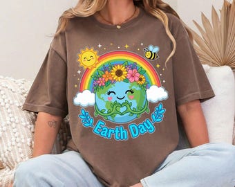 Earth Day Flower Crown PNG, Kawaii Planet Rainbow Design (Digital Download)