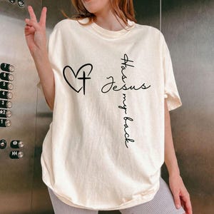 Jesus Has My Back Cross Heart PNG, Aesthetic Minimalist Script Christian Faith Religious Men Women Sublimation DTF T-Shirt, Digital Download