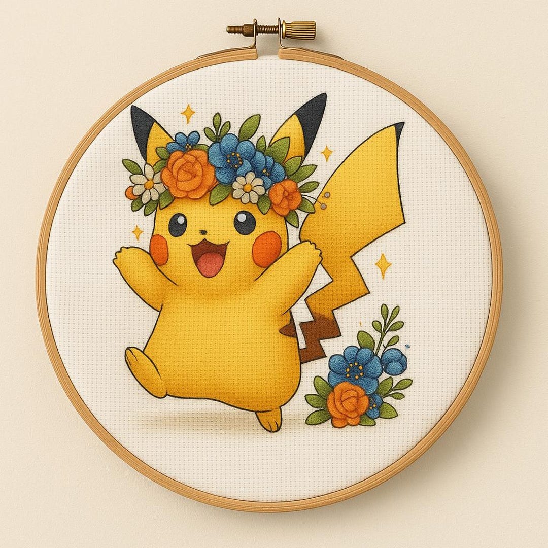 ピカチュウのクロスステッチ図案PDF - ポケモン刺繍デザイン、かわいい