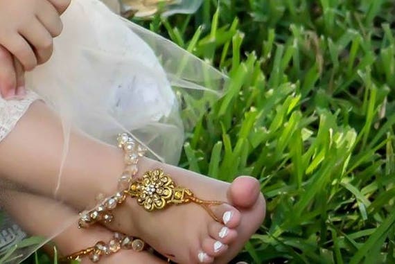Happi Feet Barefoot Sandals Swarovski Beach Wedding | Etsy