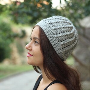 Handmade Crochet gray hat, Winter women beanie for casual wear, Soft stylish cozy accessories, Trend skull cap, Gift for girlfriend image 3