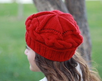 Winter Red knit hat for women, French style knit beret hat, Cozy hand knit red bonnet, Handmade knit hat, Red knit beret, Santa hats