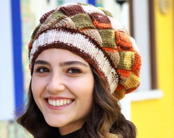 Hand Knit Hat for Women, Cozy Fall Fashion Beanie, Autumn Style Gift and Warm Knit Accessory for Ladies