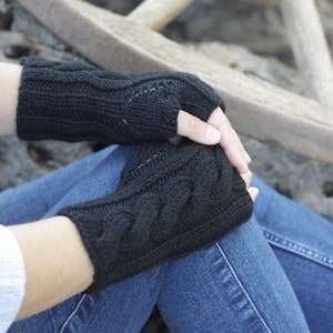 Mitaines en tricot noir pour femme