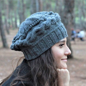 Dark gray Knit Hat for Winter, Handmade Cozy Warm Beanie for Women