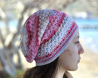 Multicolor Crochet cotton summer hat beanie women, Summer slouchy soft cap, Boho beanie for hairloss, Non itchy ladies soft headwear