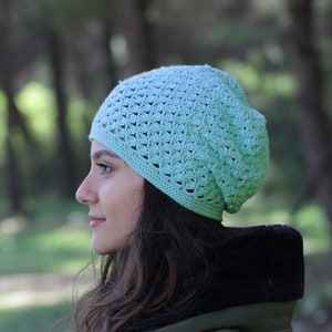 Soft cotton slouch beanie, Light weight summer hats for women, Crochet headwear, Ladies chemo caps for hairloss image 1