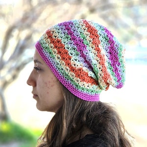 100% Cotton Multicolor Slouchy Hat for Women, Soft, Breathable, Stylish Headwear