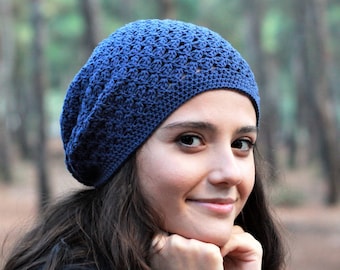 Cappello all'uncinetto in morbido cotone colorato personalizzato per donna, berretto slouch in cotone pelle sensibile, berretto chemio estivo in cotone e bambù, accessori per la mamma