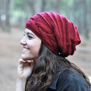 Custom color women slouch hat, Winter knit beanie, Fall accessories, Handknit beanie cap, Handmade slouch beanies and hats Burgundy