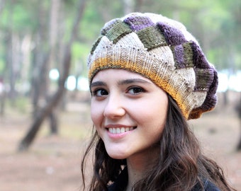 READY TO SHIP Rainbow Hat Womens Hat Mens Hat Black Hat Kaleidoscope Beanie in Black and Brights Knit Hat Womens Accessories
