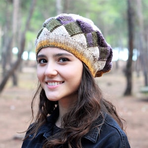 Hat knit for winter, Little Slouchy beanie women, Multicolor knit hat, Handmade beret, Fall color accessories