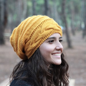 Mustard slouchy beanie women, Winter hand knitted hats women, Yellow beanie wool, Winter accessory, Hats Hand Knit Beanie in Mustard