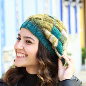 Hand knit hat woman in green shades, Multicolor soft knit hat winter, Ombre yarn beanie, Green knit beanie, Handmade hat women