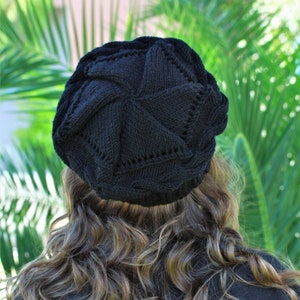 Handmade black knit hat, Winter women beret, Fall handknit beanie, Warm handmade bonnet