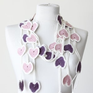 Crochet heart scarf, Funny neck accessory for women, Romantic date gift for her, Date night outfit, Spring accessories