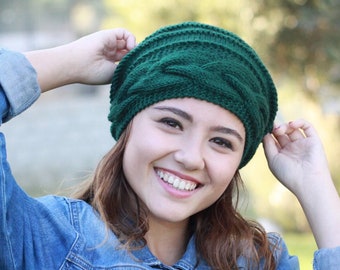 Slouchy knit hat, Winter Women beanie, Emerald Green slouch winter hat, Unique gifts for women, Women winter accessories