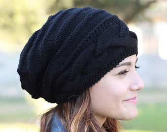 Black Knit Women Slouchy Beanie