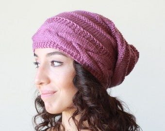 Dry rose slouchy beanie for woman, Slouch winter knit hat, Handknit bonnet for ladies, Handmade loose hat