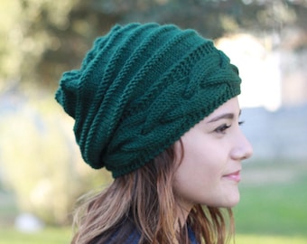 Emerald Green slouchy beanie, Hand knit hat, Womens clothing beanies and hats, Winter accessories, Womens hat, St. Patricks Day outfit