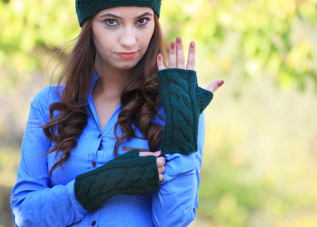 Emerald Green Gloves Knitted Fingerless Gloves for Women Etsy