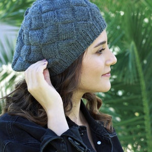 Dark Gray Knit woman beanie, Handknit winter beret, Ladies winter hat, Winter hand knit accessories image 5
