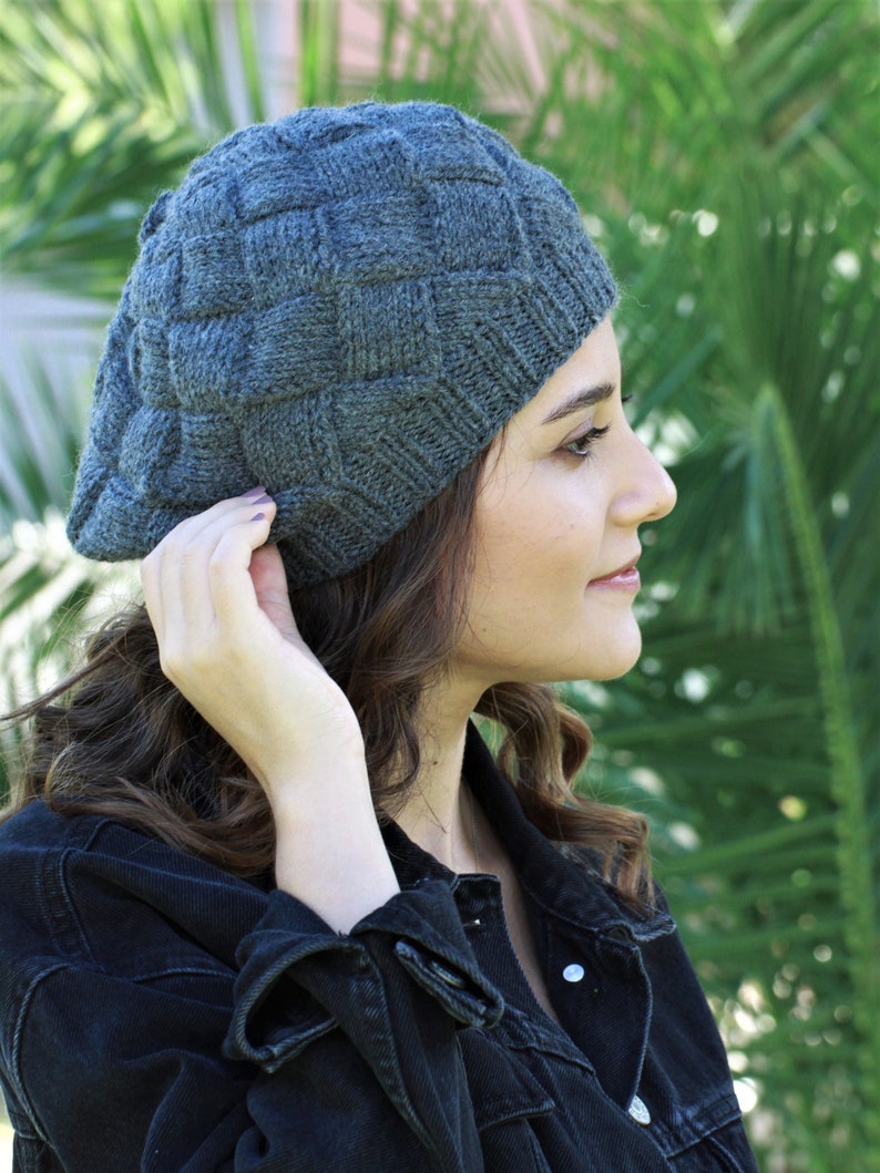 Dark Gray Knit woman beanie, Handknit winter beret, Ladies winter hat, Winter hand knit accessories image 5