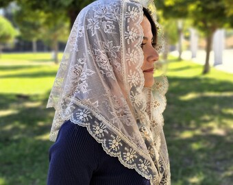 Voile Mantille En Dentelle Blanche Bozydol - Voile Triangulaire Vintage Pour Messe Et Église