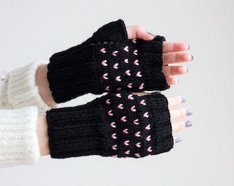 Women accessories, Knit heart fingerless gloves women, Unique gift for her, Romantic outfit women, Best gift