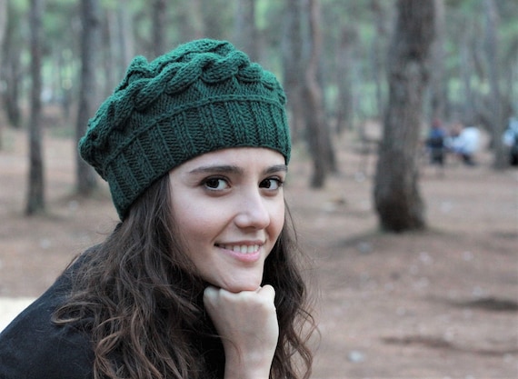 Elegant Green Knit Women\'s Beret AUBREE BERET-HUNTER – Lucca Couture main image 4