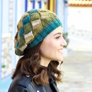 Hand knit hat woman in green shades, Multicolor soft knit hat winter, Ombre yarn beanie, Green knit beanie, Handmade hat women image 9