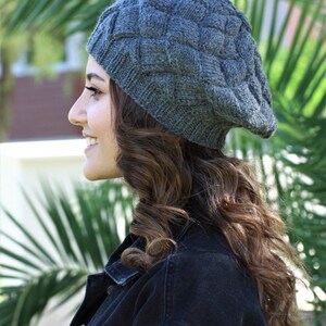 Dark Gray Knit woman beanie, Handknit winter beret, Ladies winter hat, Winter hand knit accessories image 3