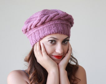 Womens knit winter hat, Winter hand knit beret for winter, Wool handmade beanie, Fall accessories